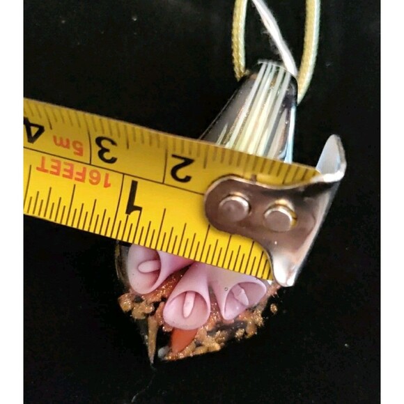 Murano Glass Green & Pink Pendant On Green Cord - Picture 4 of 4